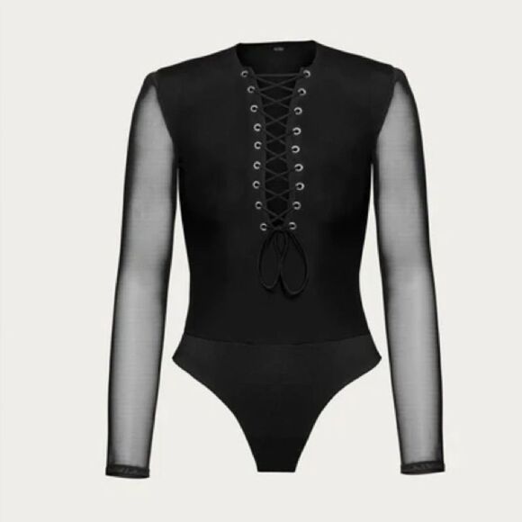 NEW AFRM EDIE BODYSUIT Elegant Black Lace-Up Bodysuit Size XS - Picture 1 of 8